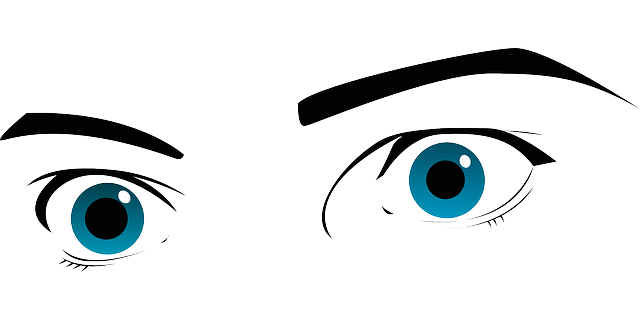 A drawing of blue eyes staring